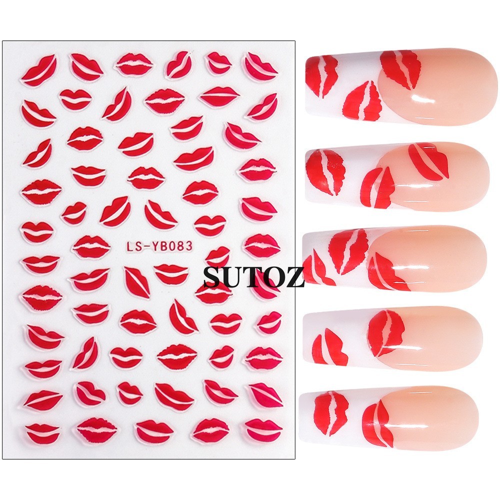 3Sheets Romantic Valentine Love Sex Mouse Lip Nail Art Face Arm Body Sticker NH6