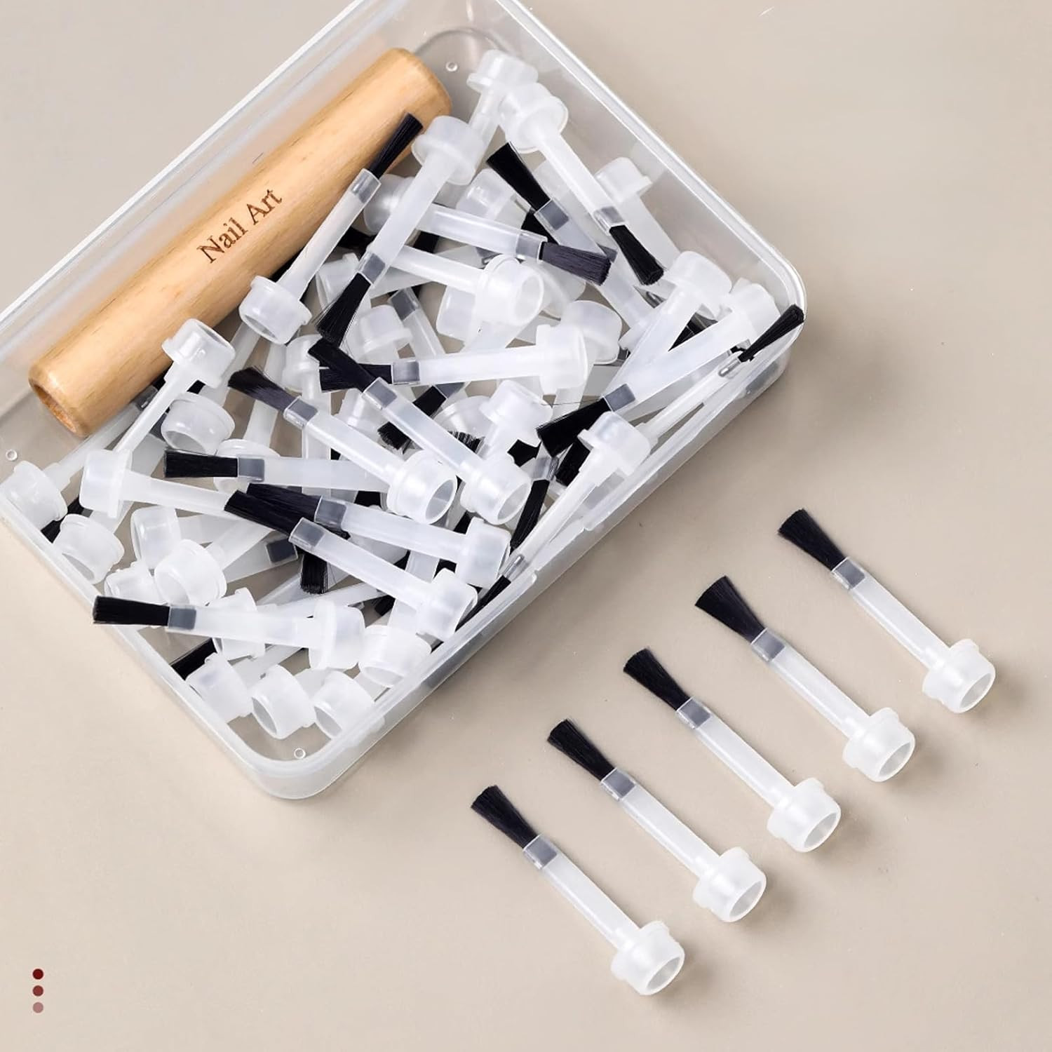 100Pcs Nail Polish Brush Replacement Brush with Double Side Wood Pen Holder Kit,