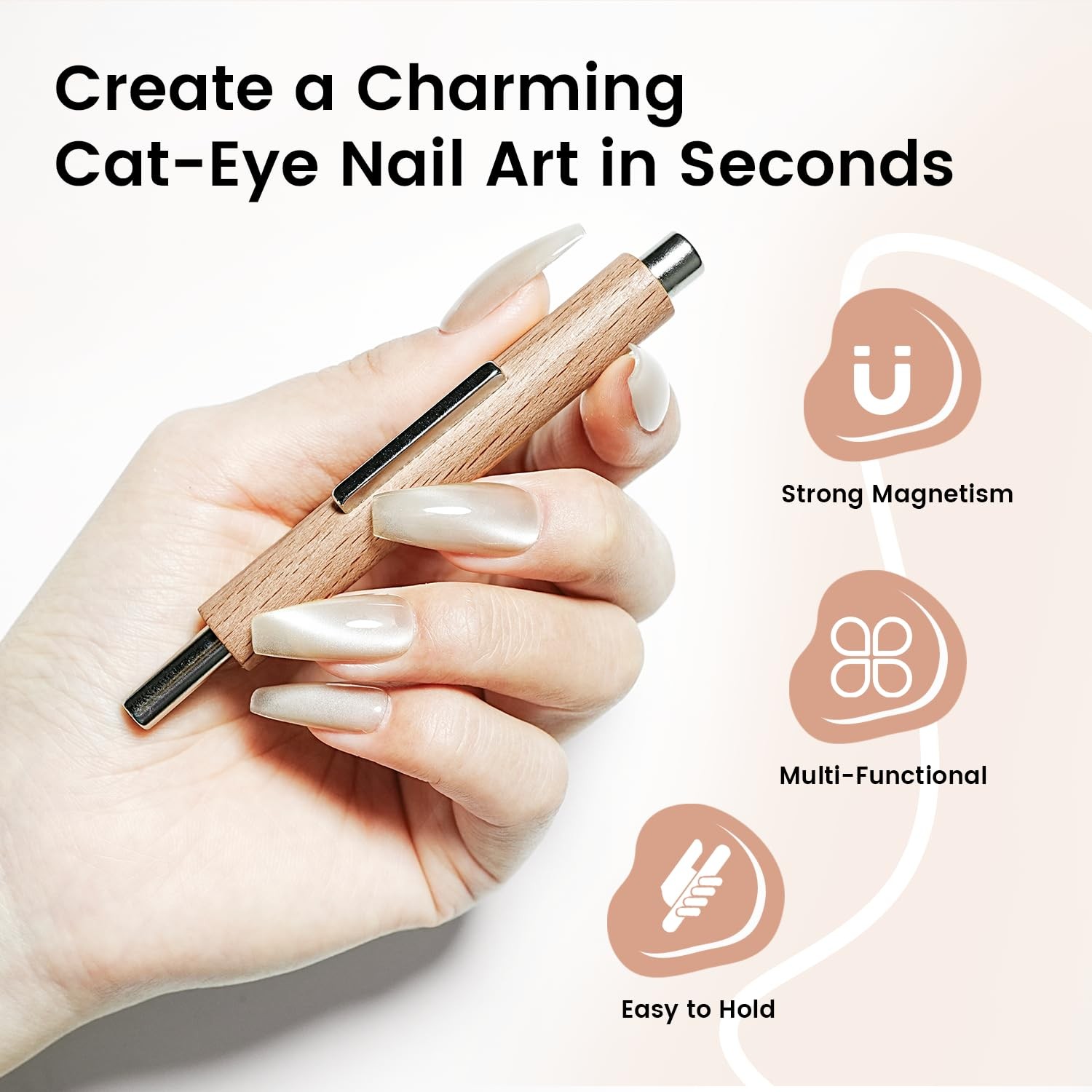 JODSONE 3-in-1 Cat Eye Magnet for Nails, Cylindrical & Square Magnets Brown