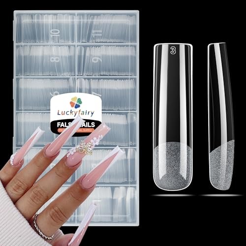 504 PCS Nail Tips Square: XXL No C Curve Extra Long Gel Tips XXL Long Square