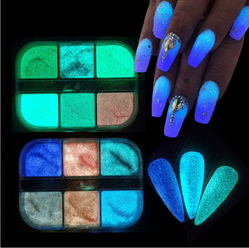6 Grids/box Fluorescence Nail Art Powder Dust Glitter Nails Manicure Decoration