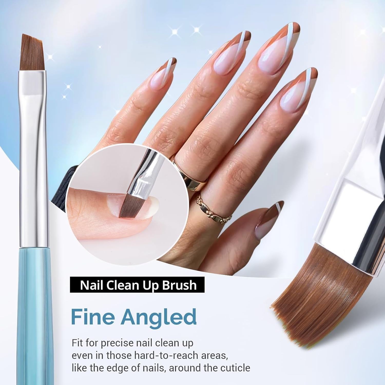 Nail Art Clean Up Brushes, 3 PCS Flat/Oval/Fine Angled Gel Nail Brush for