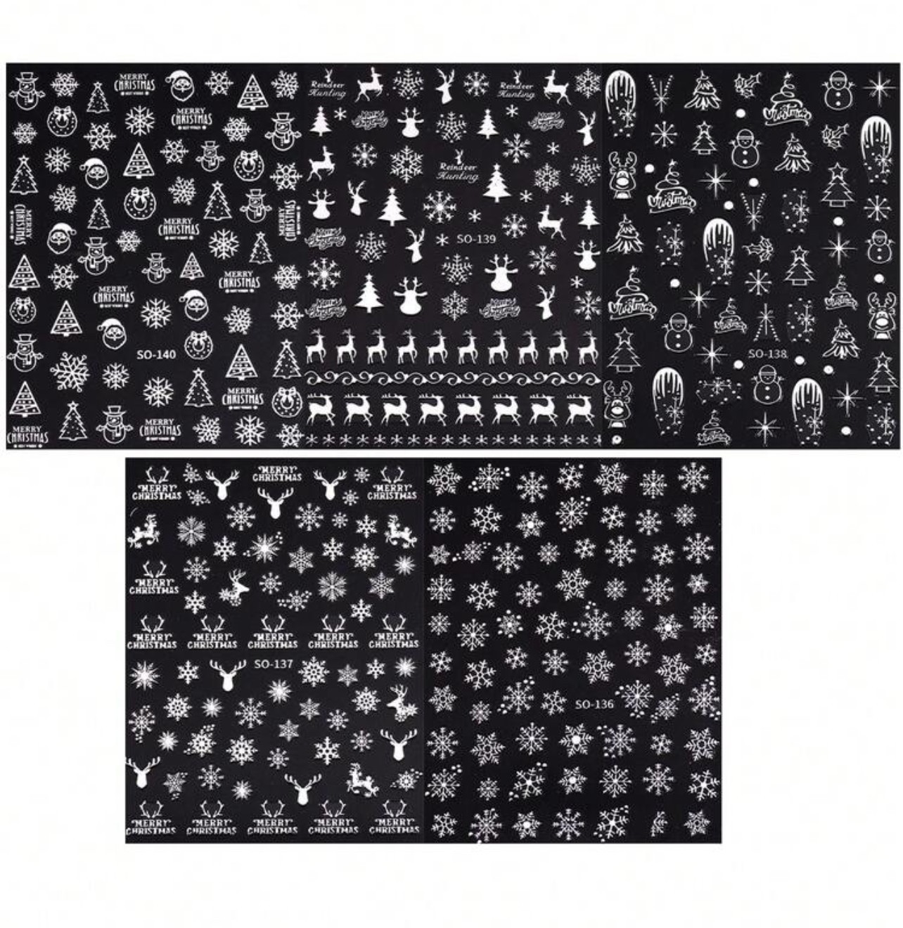 Nail Art Stickers Christmas White Snowflakes Snowman Reindeer Baubles Tree DIY