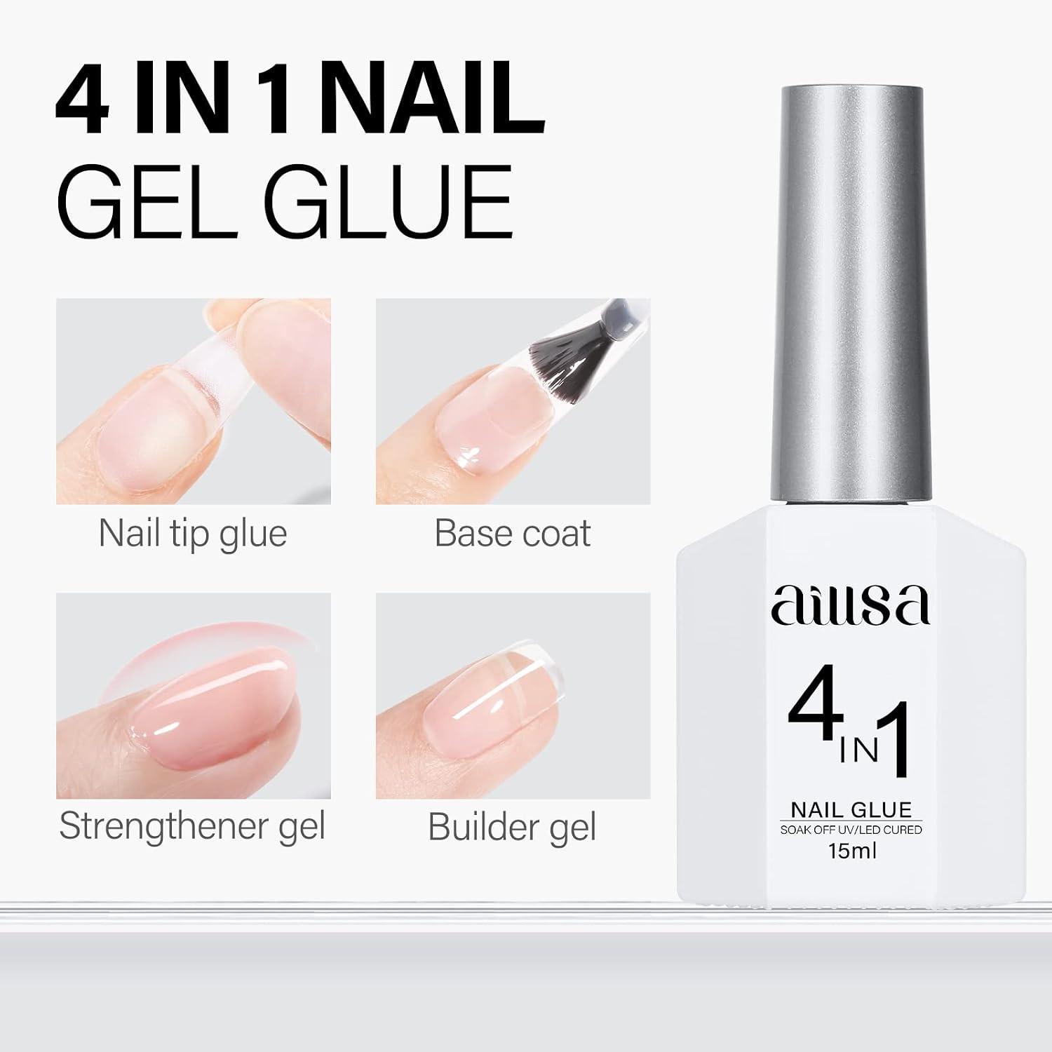 2PCS Gel Nail Glue for Acrylic Nails, 4 in 1 Strong Nail Gel Glues | Glue for Fa
