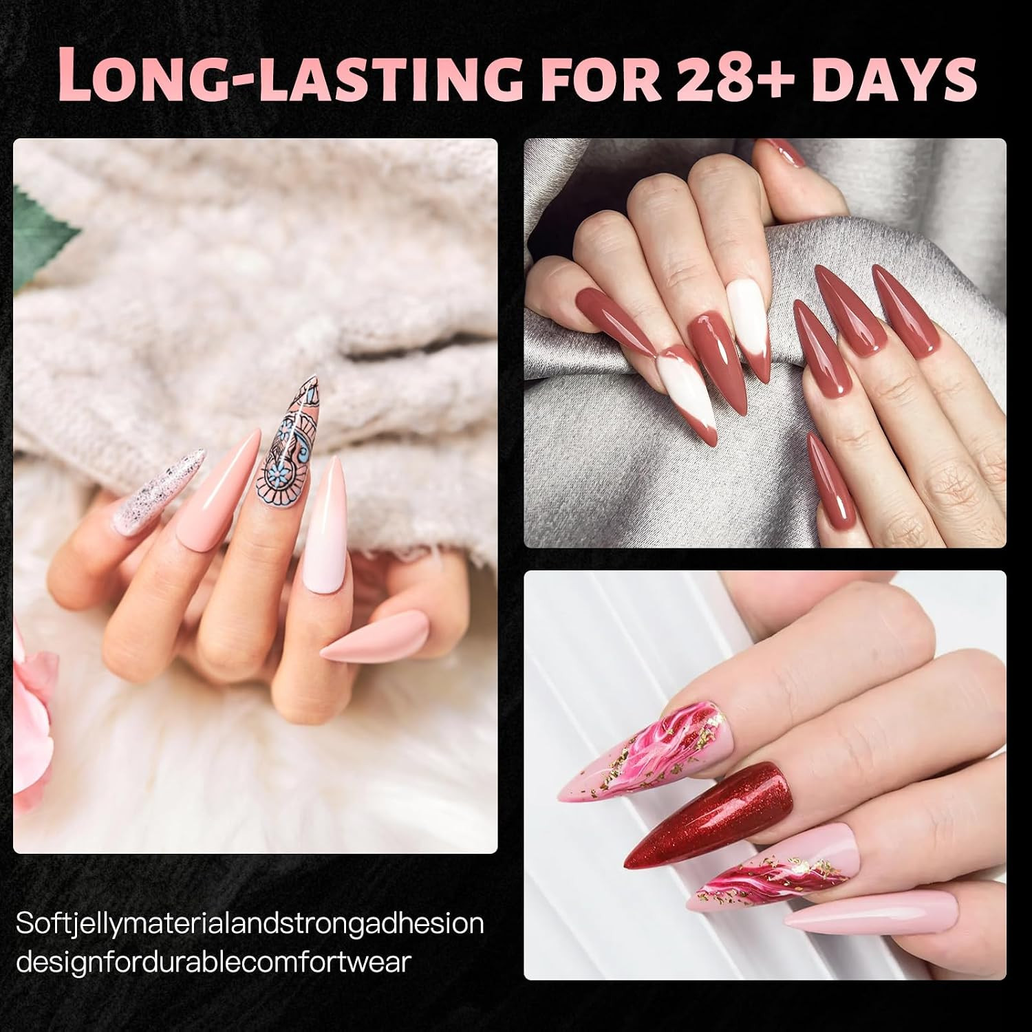 Long Almond Nail Tips: 240PCS Soft Gel Nail Tips Pre Etched Fake Nails, 12 Sizes