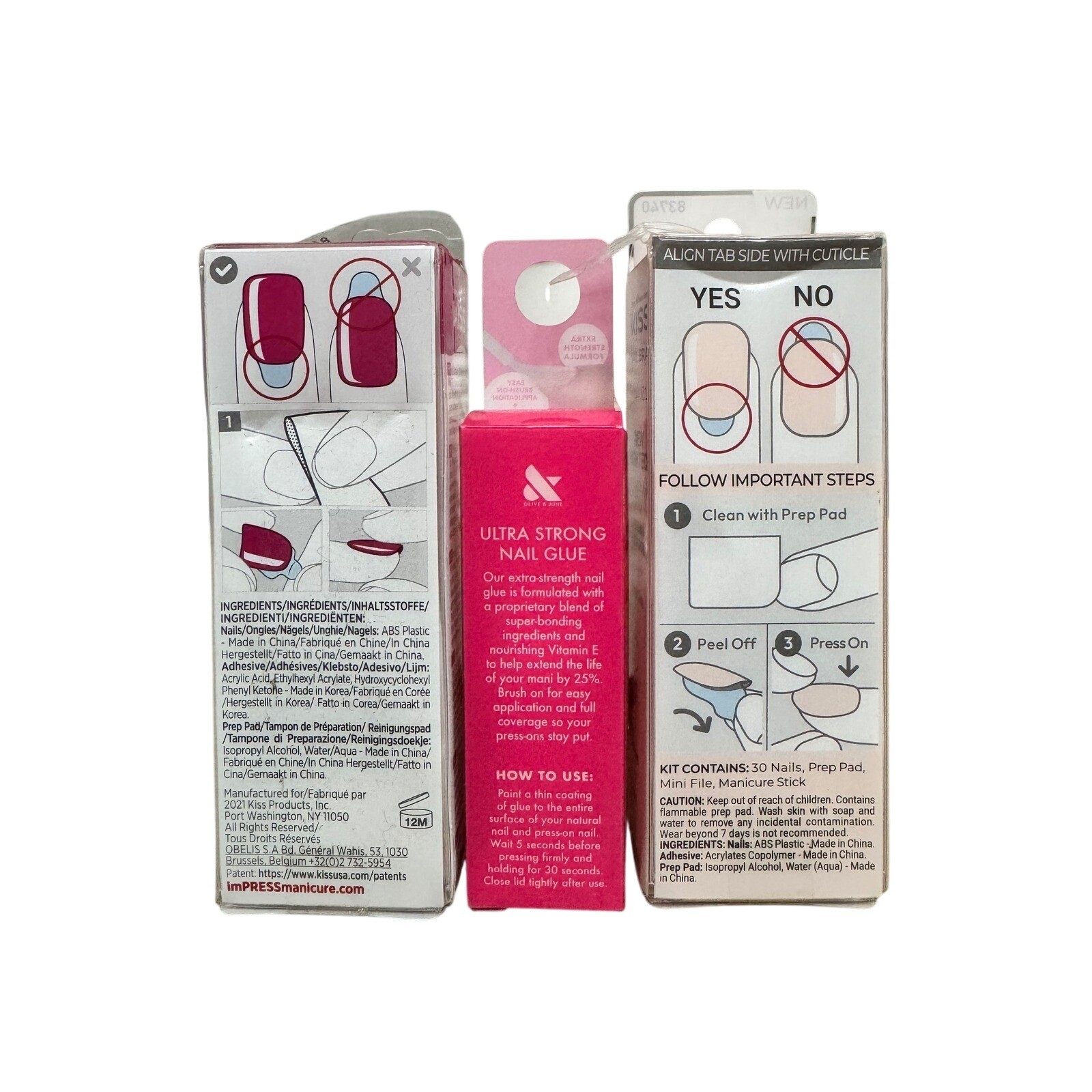 KISS imPRESS Press-On Nails Orchid Festival Point Pink & Olive June Nail Glue
