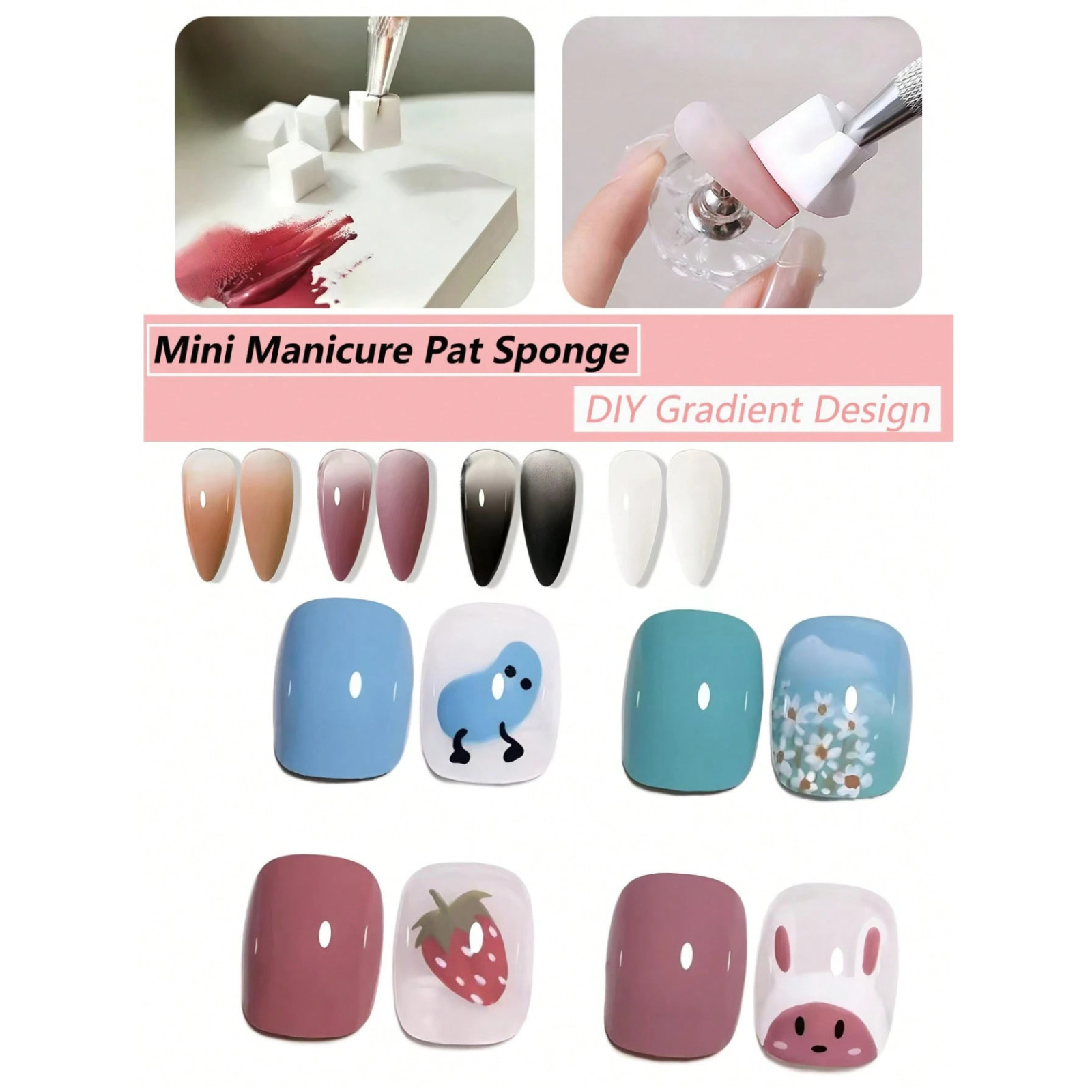 Nail Art Soft Sponges With Metal Grabber Pen for Ombre and Aura Nail Art Tools