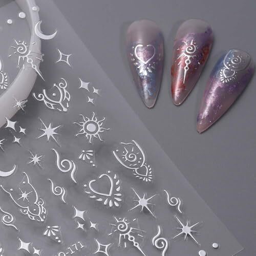 12 Sheets Metallic Nail Stickers Sun Star Nail Art Stickers 3D Self-Adhesive