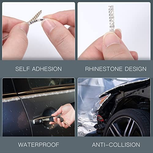 Bling Car Accessories for Women Car Trim Diamond Self Adhesive 16.4 ft White