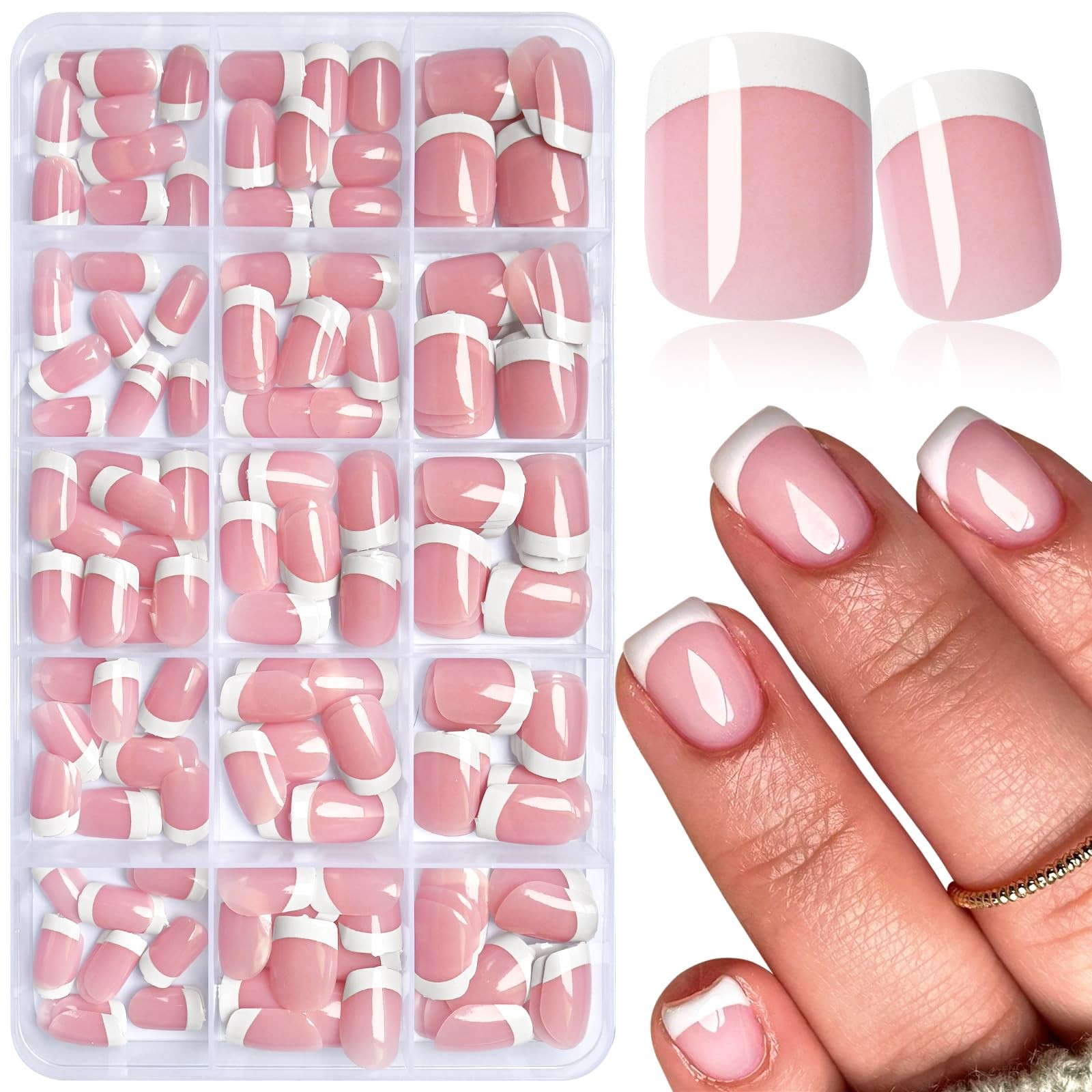 AddFavor White French Tip Press on Nails Short – 240pcs Pink Short,
