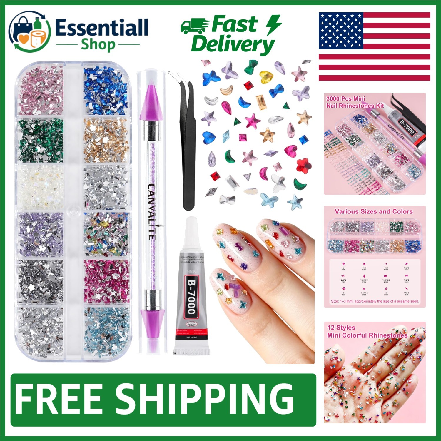 3000 Mini Colorful Rhinestones for Nail Art – Quality DIY Gems Kit