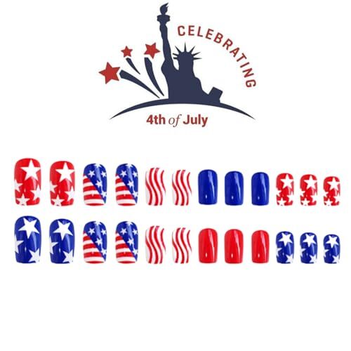 24Pcs 4th of July Press on Nails Medium Square Independence independence Day-8
