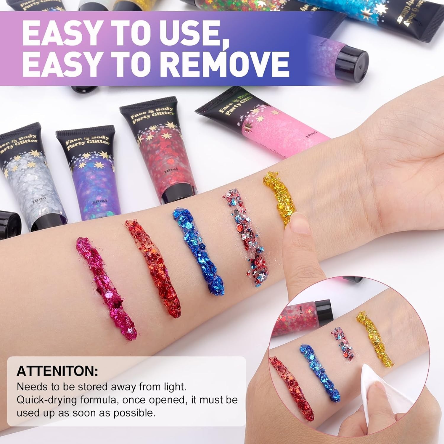 Glow in The Dark Festival Body & Face Glitter – 14 Shades for Dazzling Looks