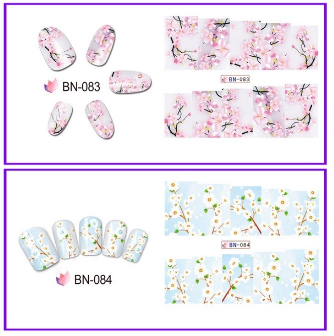 Floral Nail Art Water Decals: Spring Summer Flower Nail Wraps(Group 1)