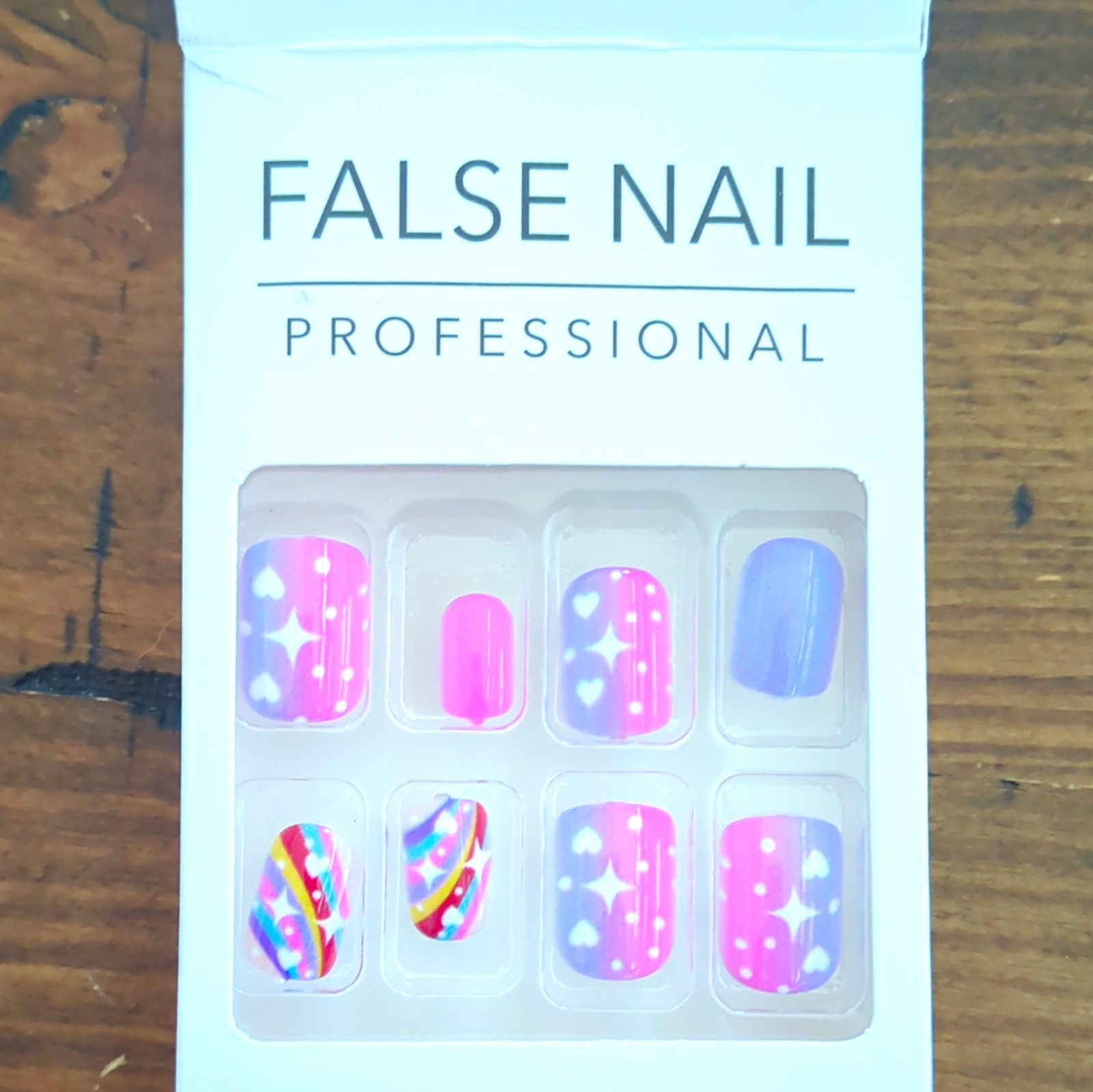 Pre-Designed Press-On Nails Pink/Purple Glitter Star Theme Short Square