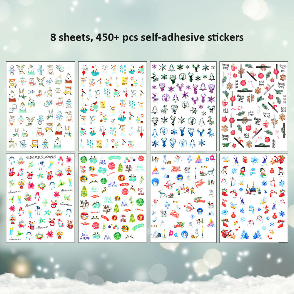 Winstonia 450+ Pcs Christmas Nail Stickers Decals Manicure Decoration Winter Fun