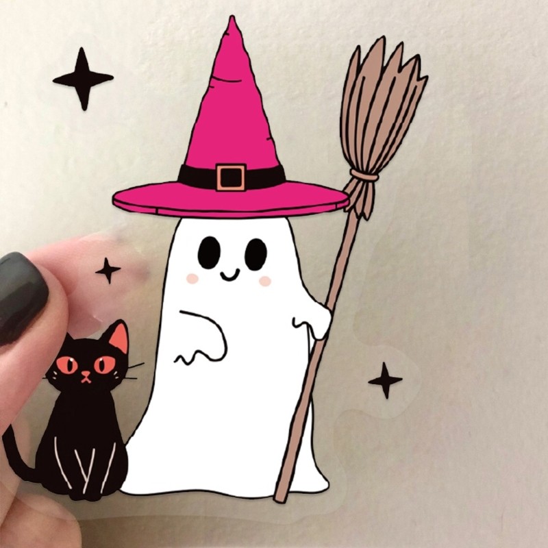 50PCS Transparents Pink Cartoon Halloweens Decals PET Material Diy Tablet