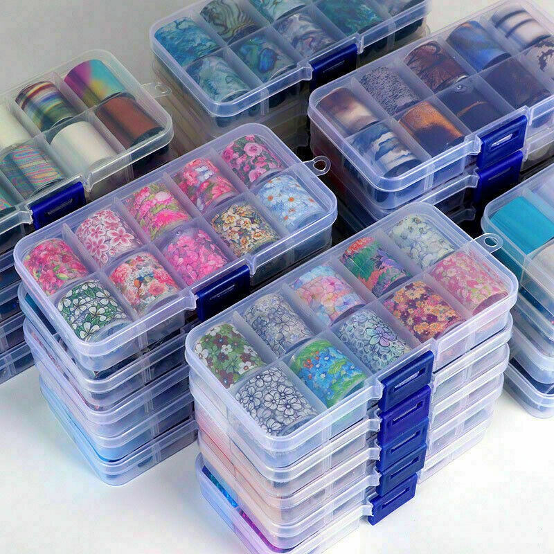 10Rolls Holographic Nails Art Transfer Foil Stickers Flower Star AB Paper Wrap