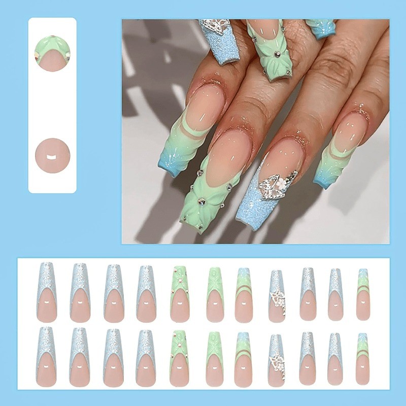 48 Fresh Mint Green 3D Fake Nails – Removable and Reusable Fake Nail Art