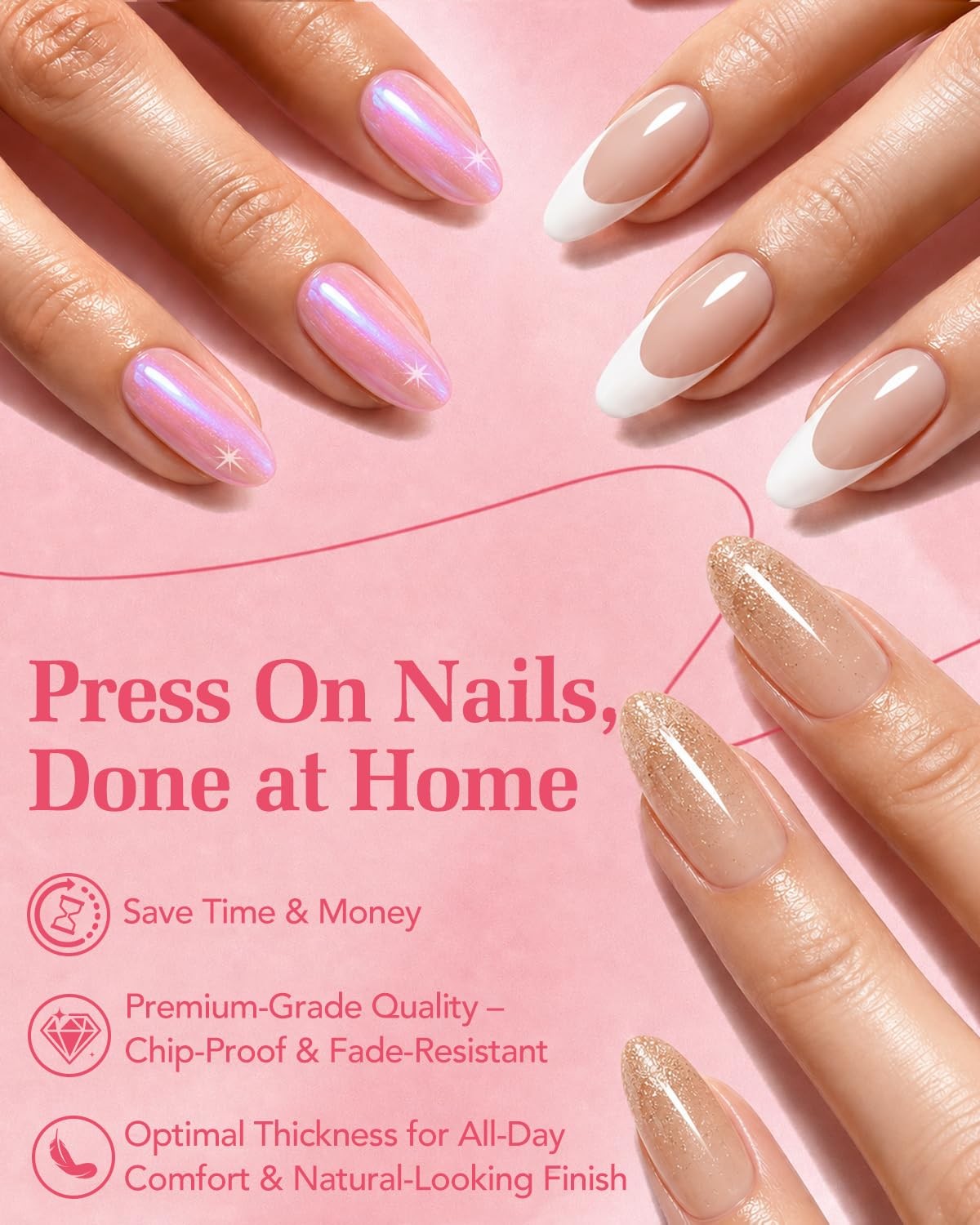 Skiennix Press On Nails-Short Almond Cat Eye Fake Nails | Shining Aurora Spar…