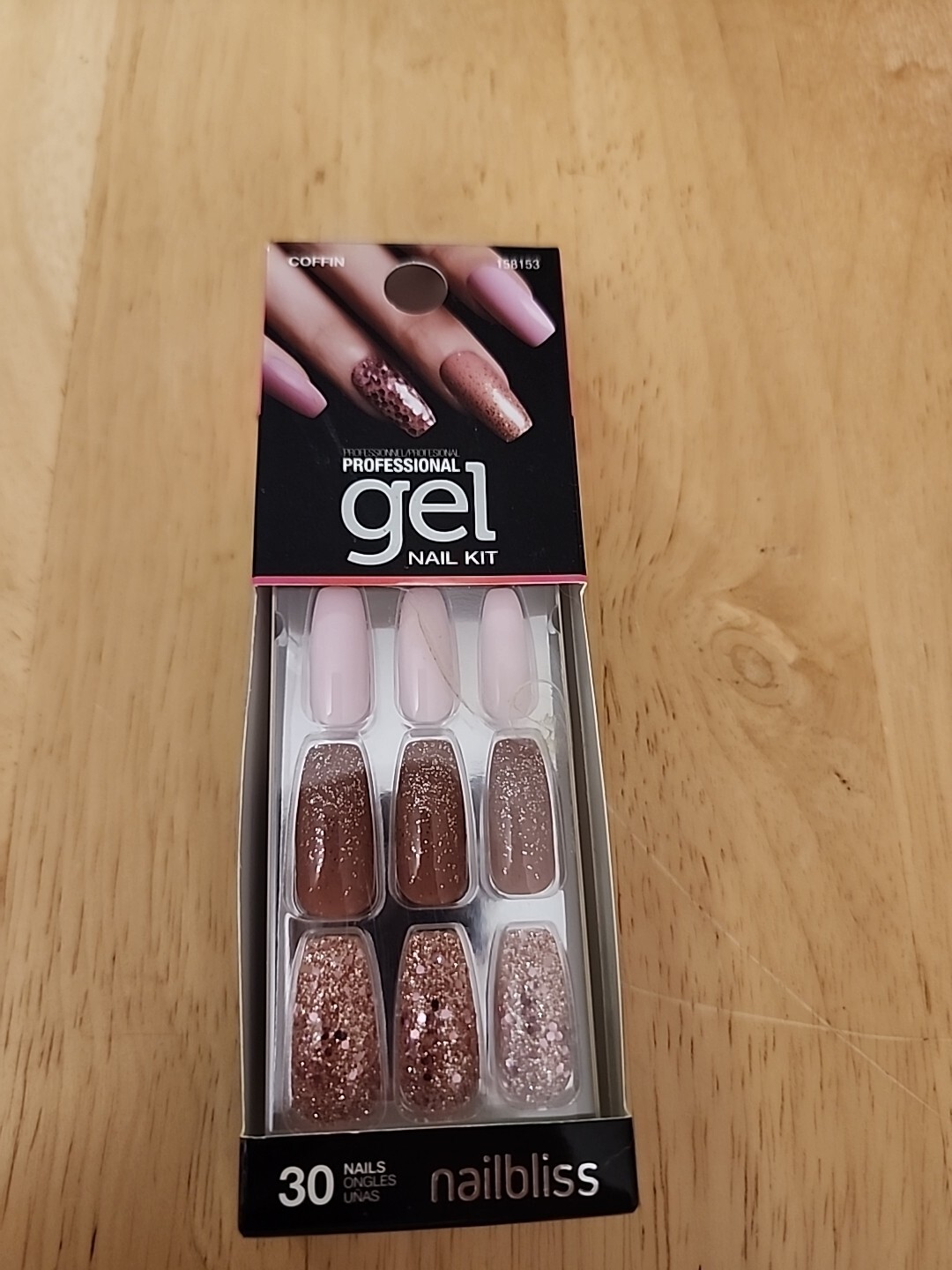 Nailbliss Gel Nail Kit Pink Glitter Long Coffin Nails