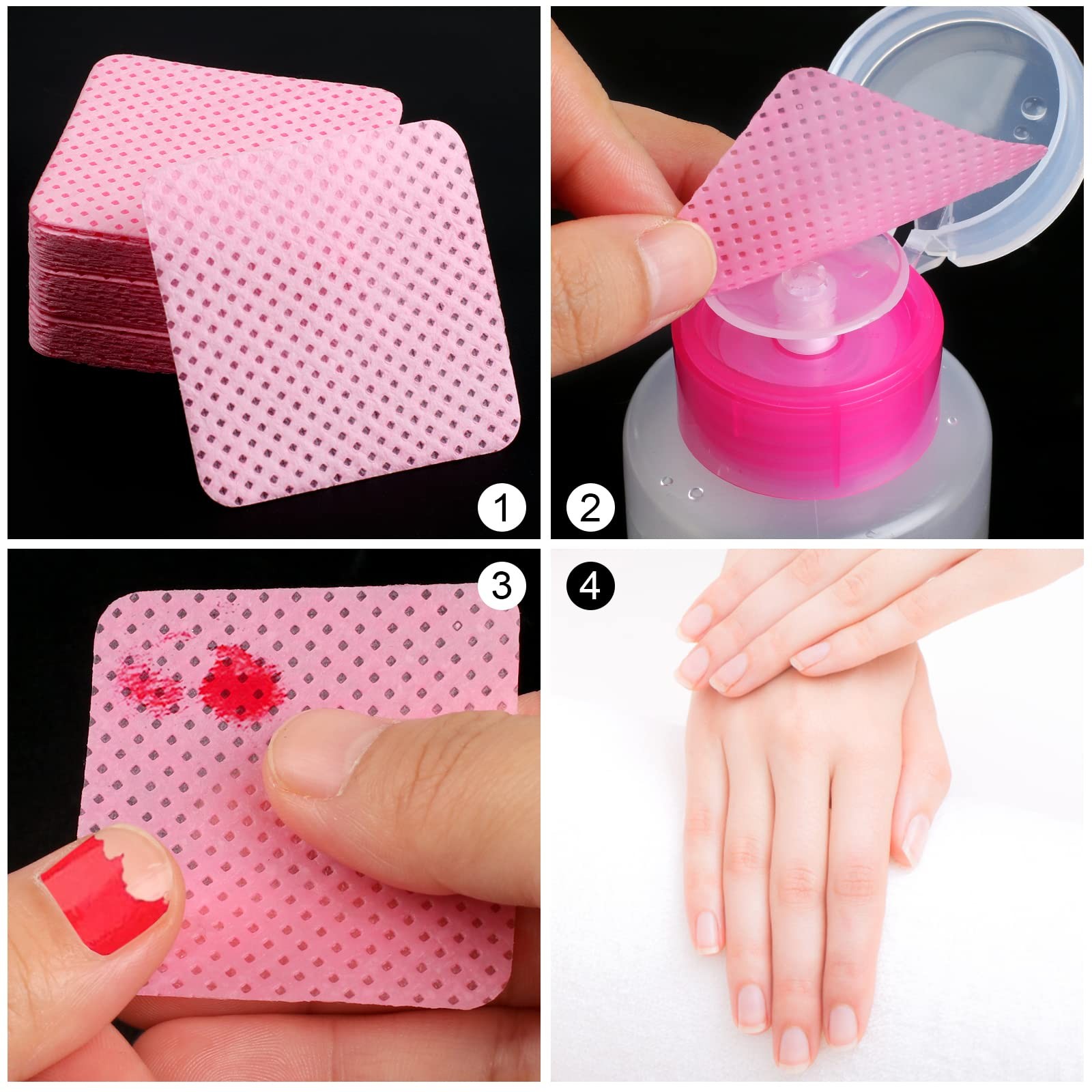 400 Pieces Nail Cotton Pads,1 Pull-Down Pump Dispenser Bottle, Small, Pink