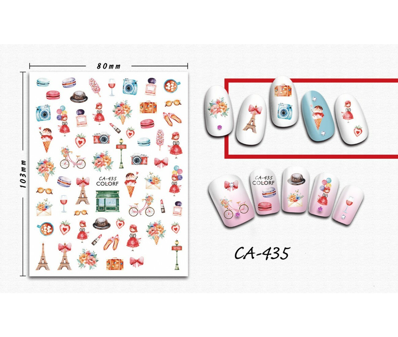 Nail art 3D stickers decal Eiffel tower ice cream bike macaroni strawberry CA435