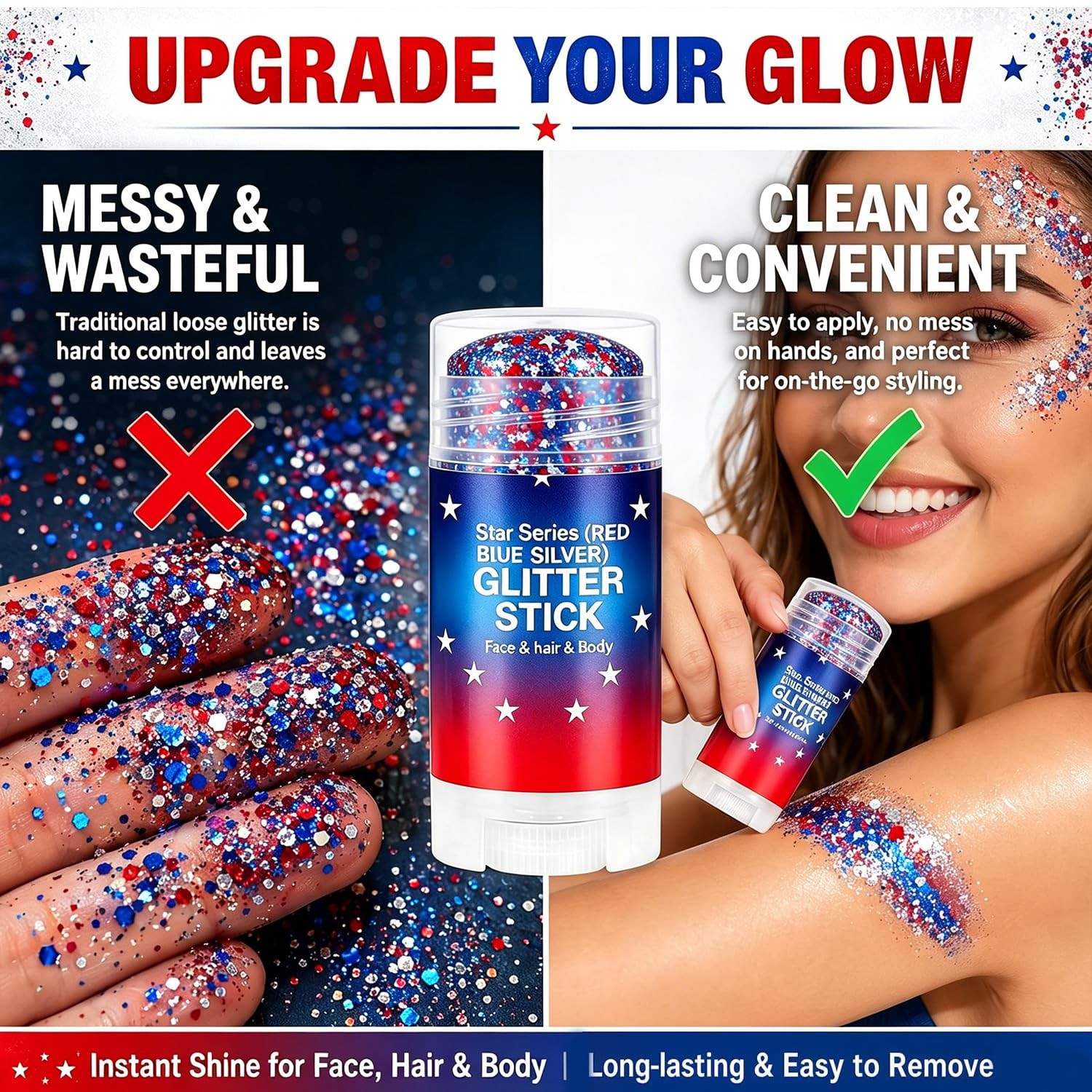 4th of July Glitter Stick, Red White and Blue Glitter Stick, Glitters Stick f…
