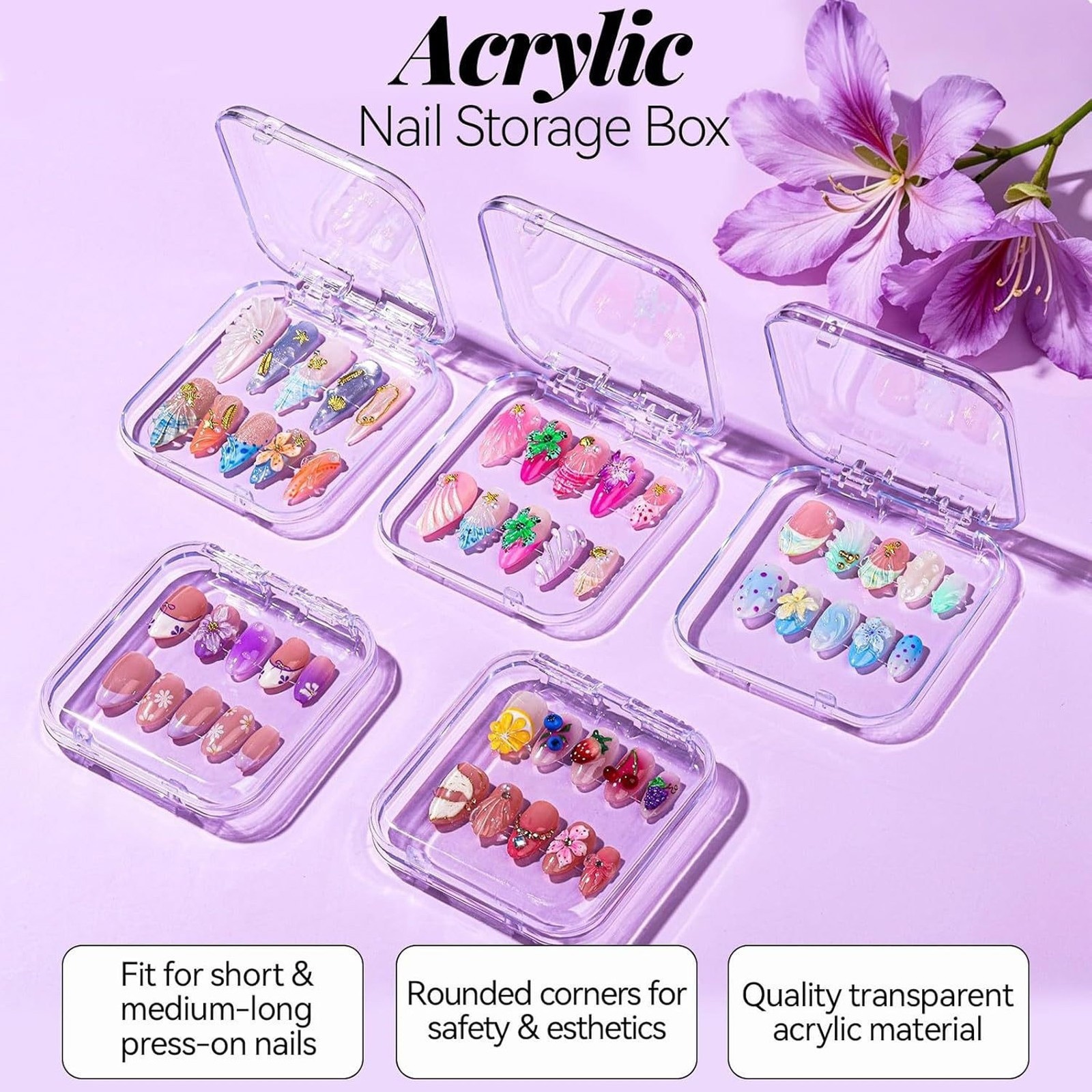 15 Sets Press On Nail Storage Boxes Dust Proof Thick Clear Fake Nail Display NEW