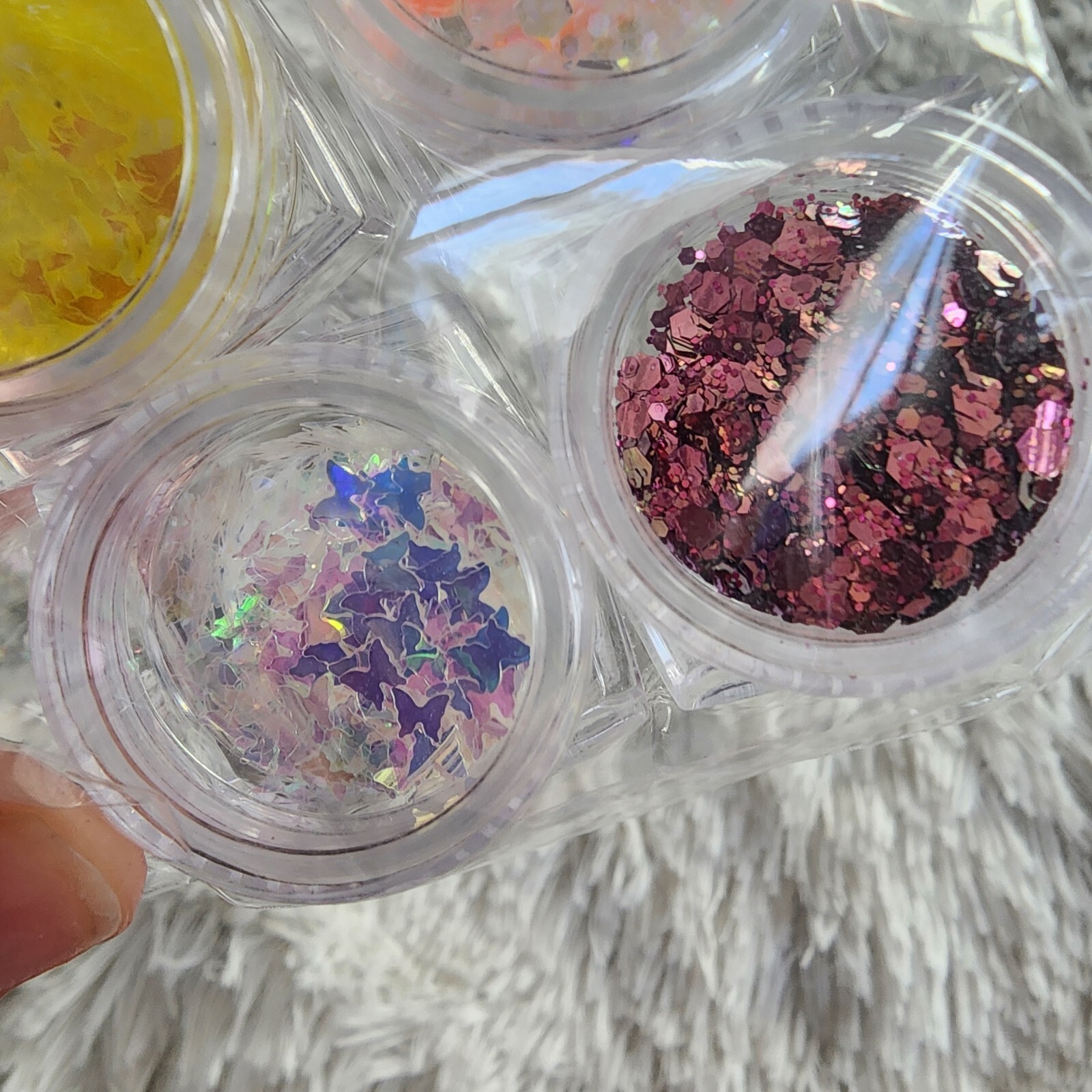 Nail glitter and stickable rhinestones butterfly glitters new and sealed