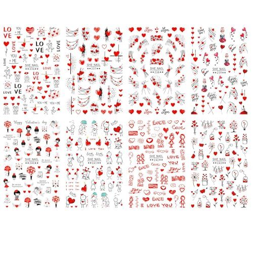 12 Sheets Valentines Nail Stickers, 3D Self-Adhesive Heart Nail Valentines-1