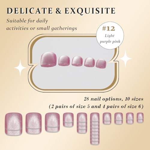 Dusty Rose Pink Cat Eye Press on 28 Ounce (Pack of 1) 28Pcs-Cat Eye-Dusty Rose