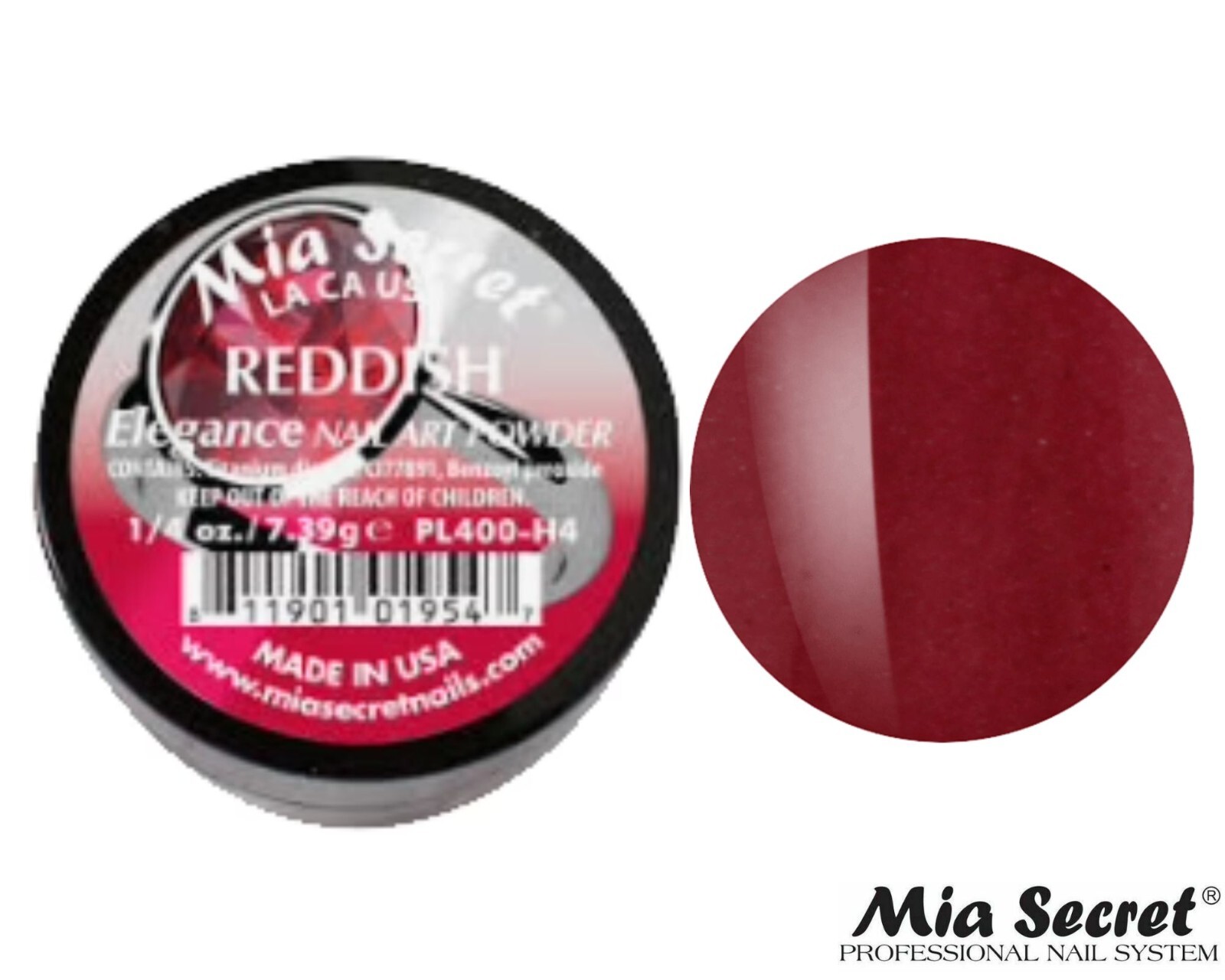 MIA SECRET Nail Art Powder 1/4oz- Reddish (ELEGANCE COLLECTION)