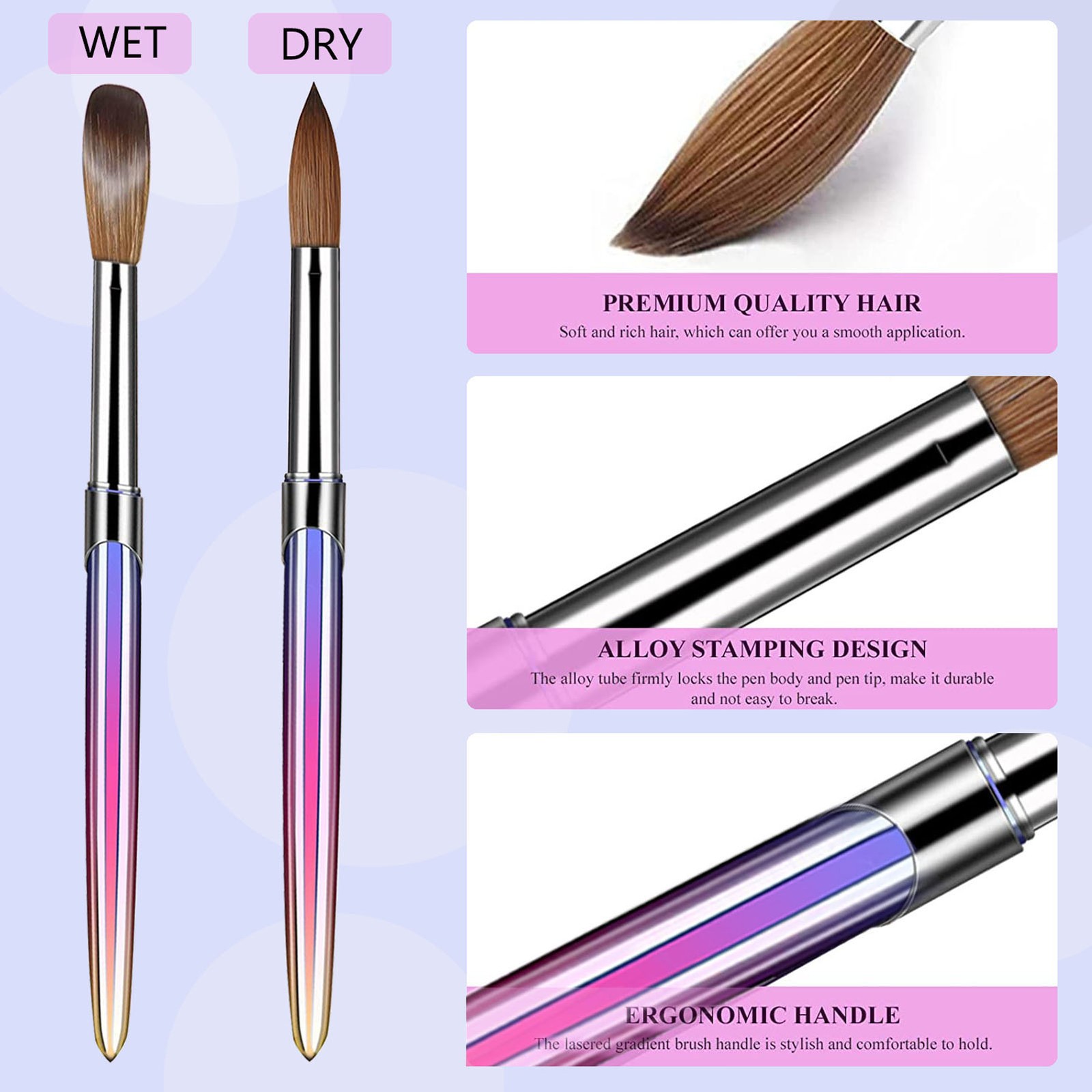4pcs Nail Art Brush Set Aluminum Tube Ergonomic Handle Firm Flexible Soft Hair