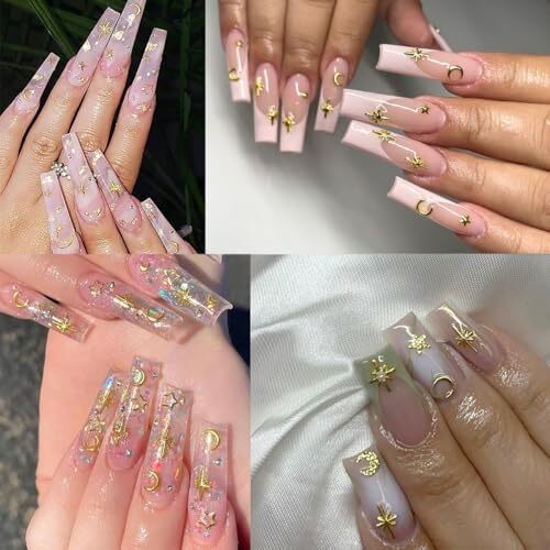 400Pcs Star Nail Charms 3D Gold Silver Star Nail Charms for Nail Art B-13