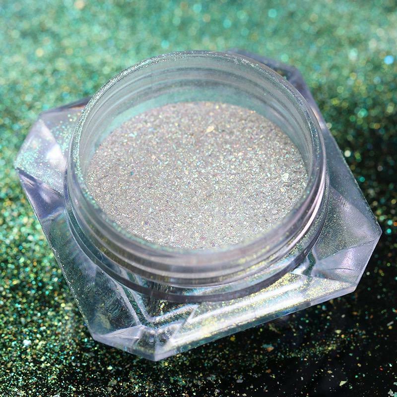 Aurora Unicorn Nail Chrome Dust Mirror White Pink Green Powder Holographic BJ-13
