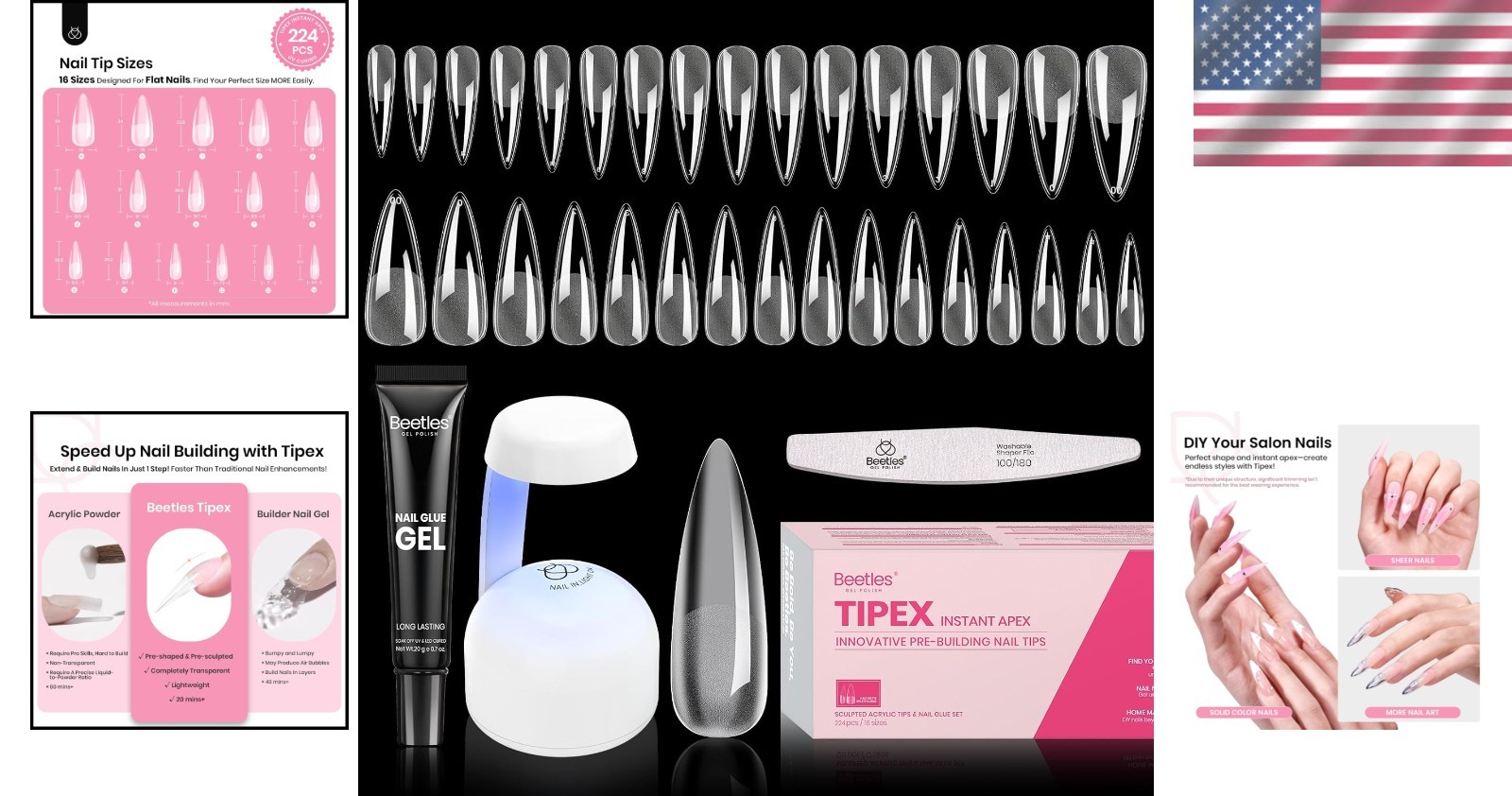 Salon-Quality Nail Extension Kit: 16 Sizes of Beetles Tipex Stiletto Tips