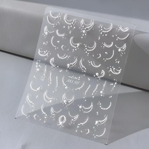 White Pearl Chain Nail Art Stickers Decals 5D Embossed Nail Stickers White-1