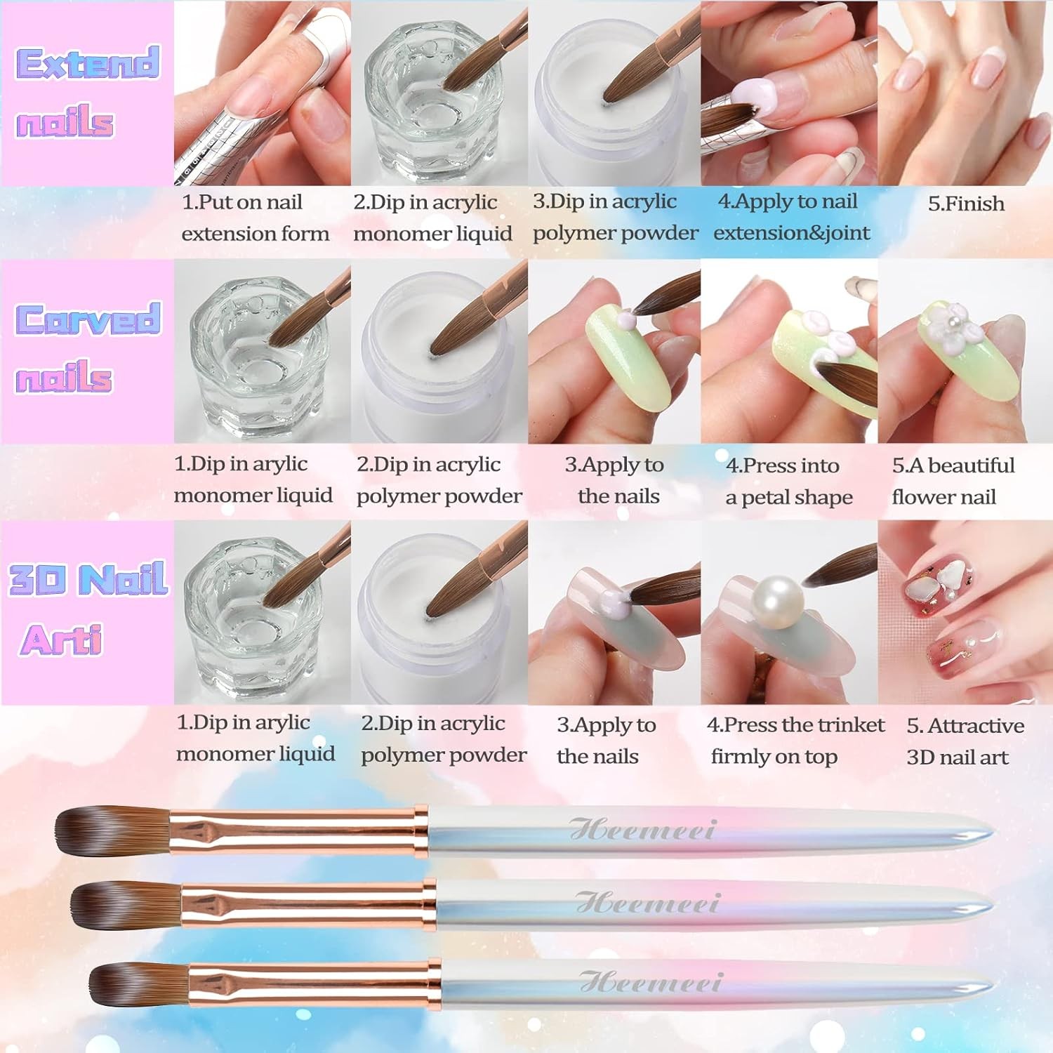 Acrylic Nail Brush Size 10, e Koliy Nail Art Brush, Sturdy