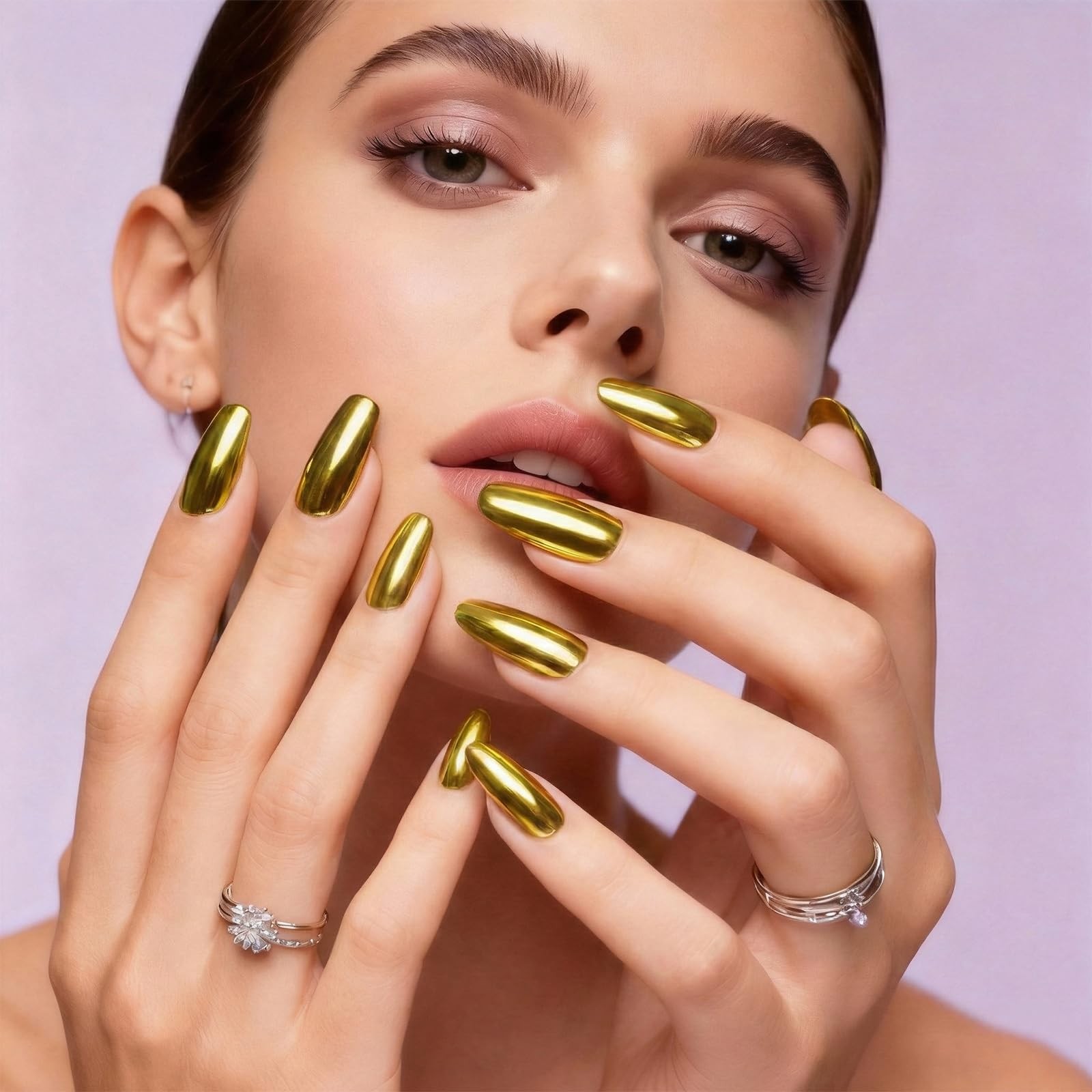 Chrome Nail Powder, Champagne Gold Metallic Nail Powder, Pigment Premium Mirr…