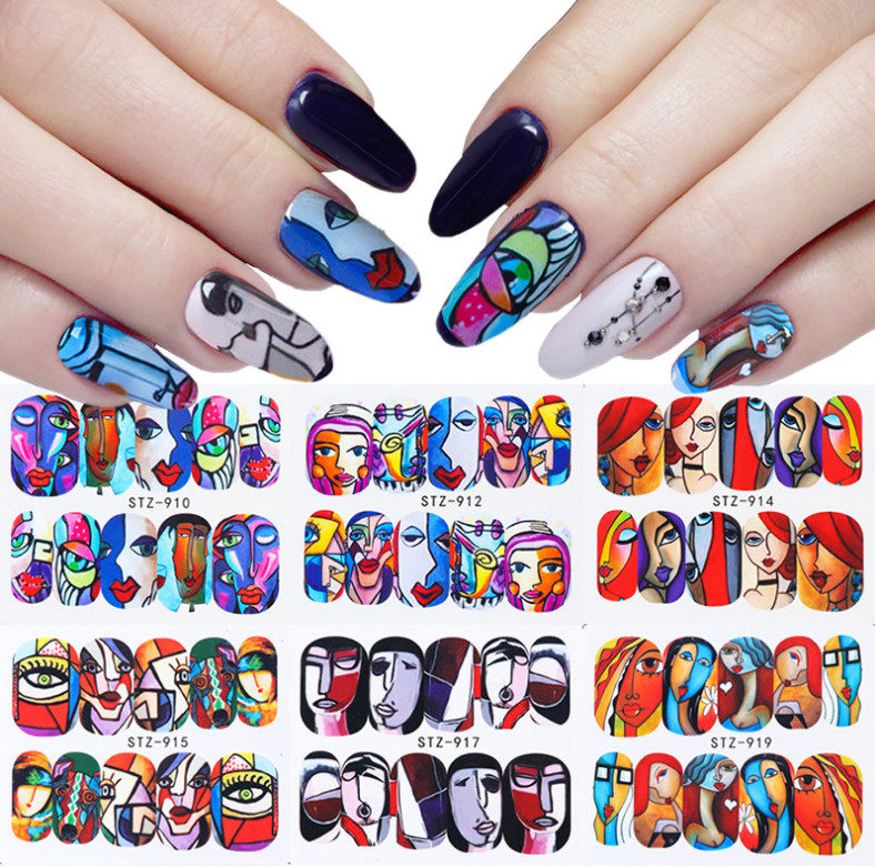 16Pcs Nail Art Stickers Water Decals Transfer Abstract Face Eye Design NS5