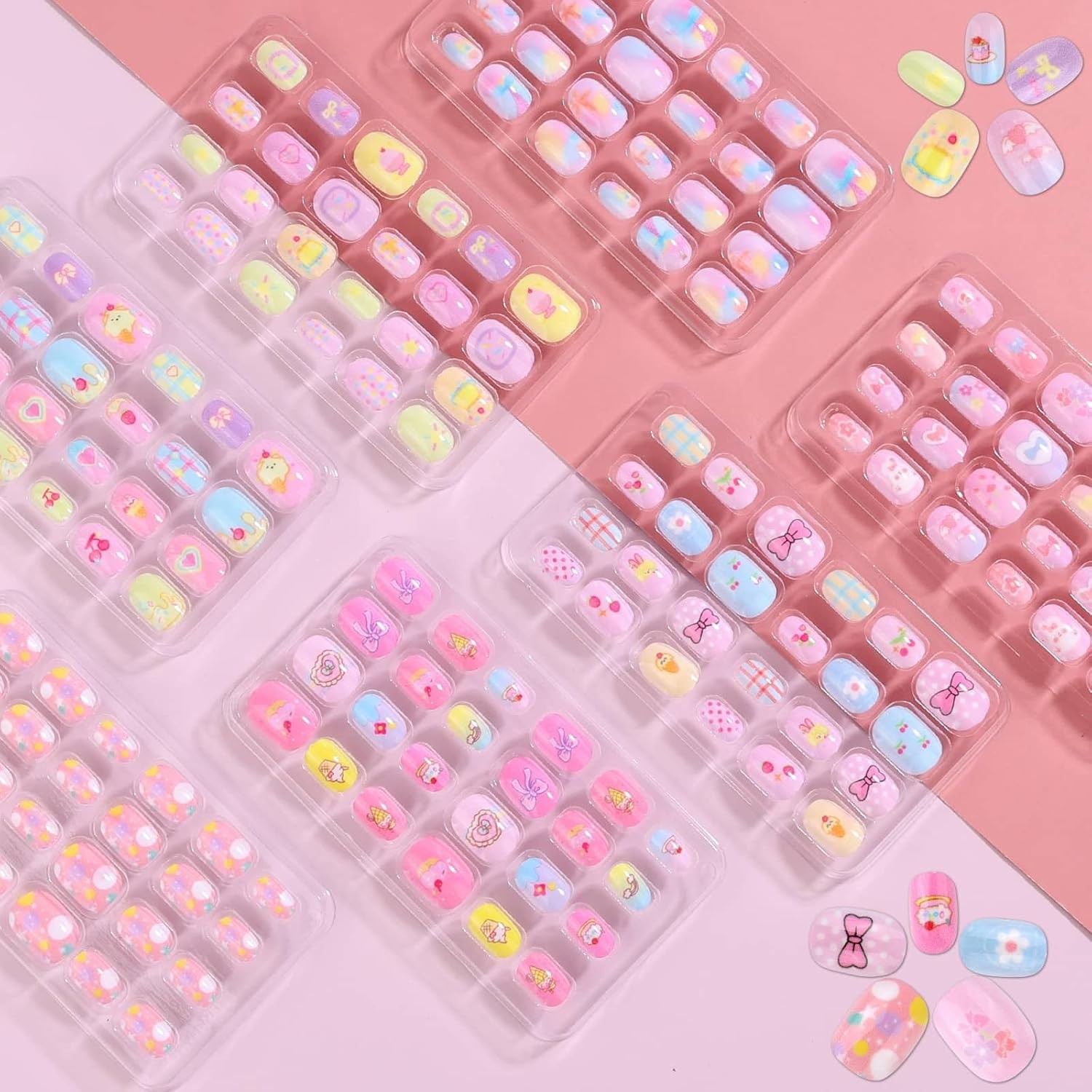 168Pcs Press on Nails for Kids Girls, Kids Fake Nails for Children Pre Glue Sti