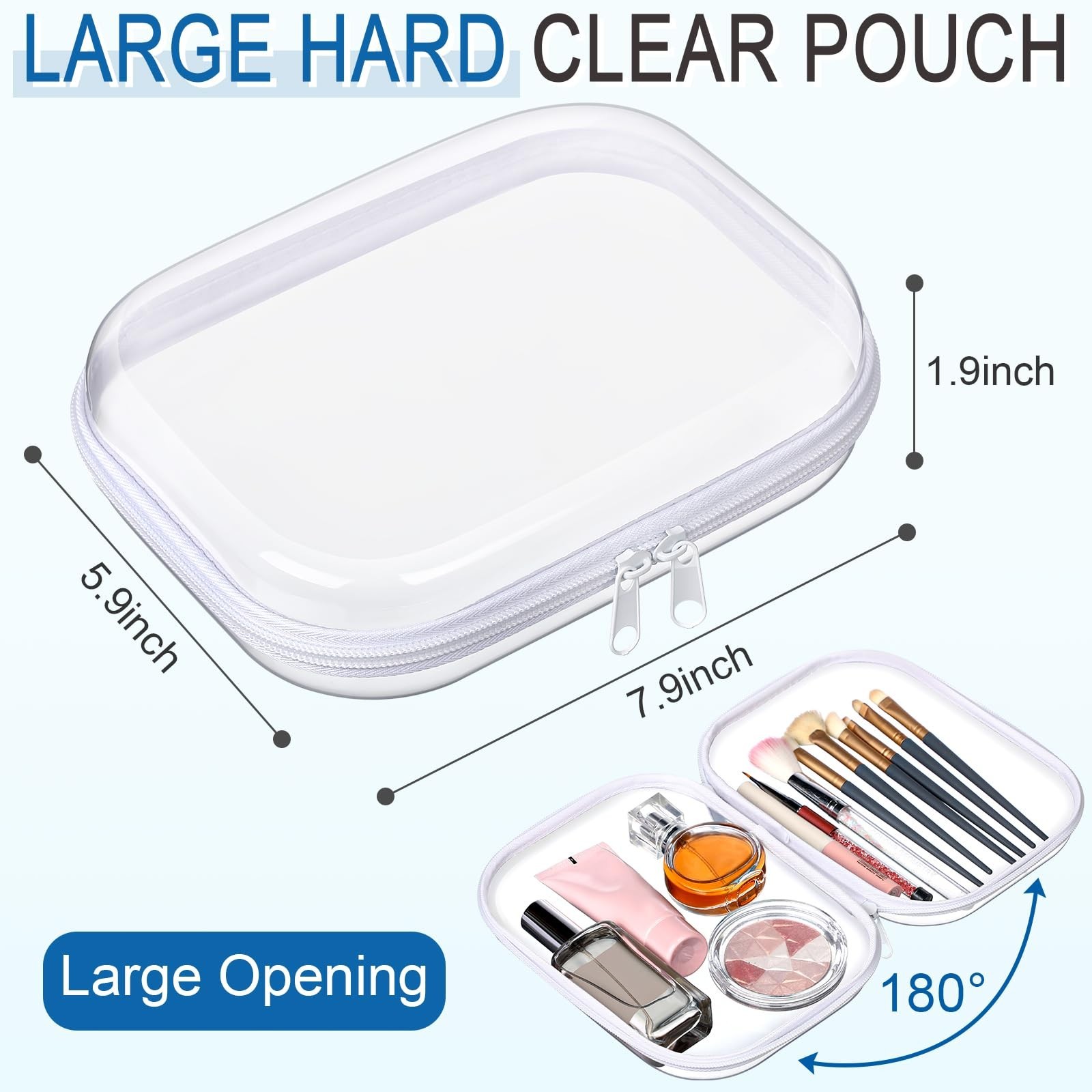 Sanwuta 6 Pcs Clear Hard Zipper Case Hard Plastic Zipper Pouches Makeup Bag P…
