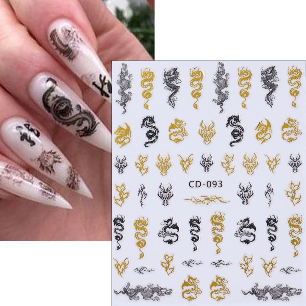 3D Chinese Dragon Nail Decals for Nail Art: Flying Dragons for Manicure Decor