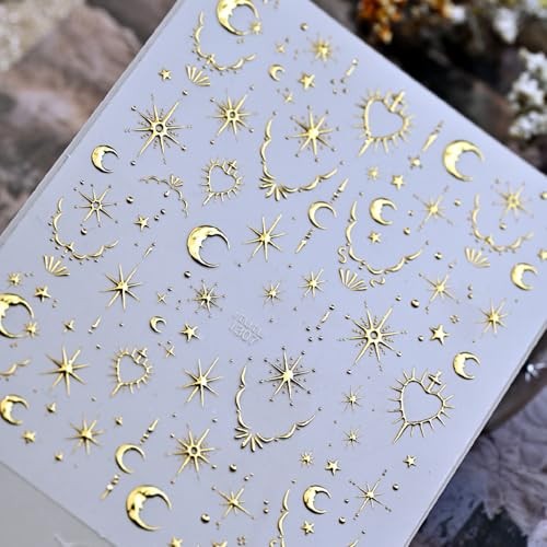 Gold Star Nail Stickers 5D Embossed Nail Art Stickers Decals with Gold Design-2