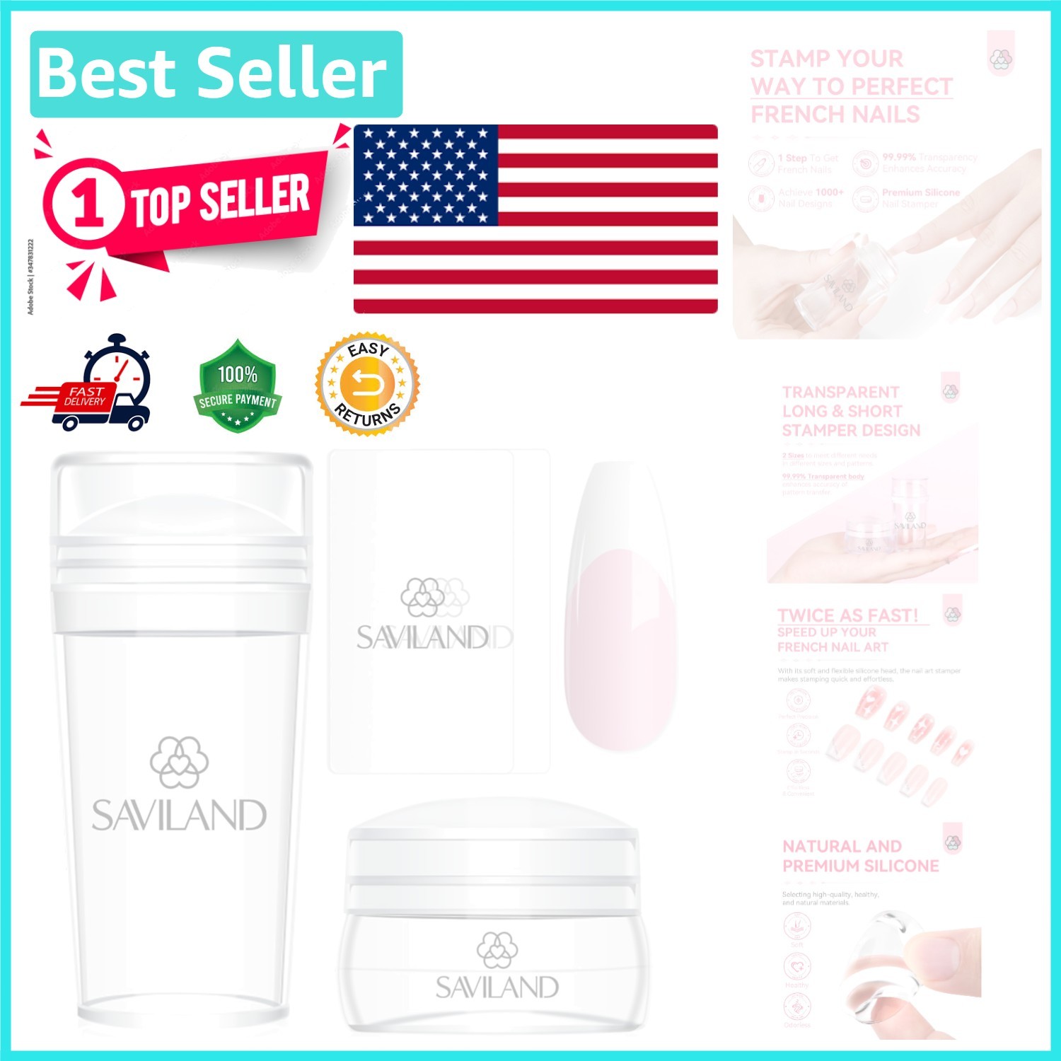 Luxury 4PCS French Nail Art Stamper Kit: Clear Silicone for Flawless Designs