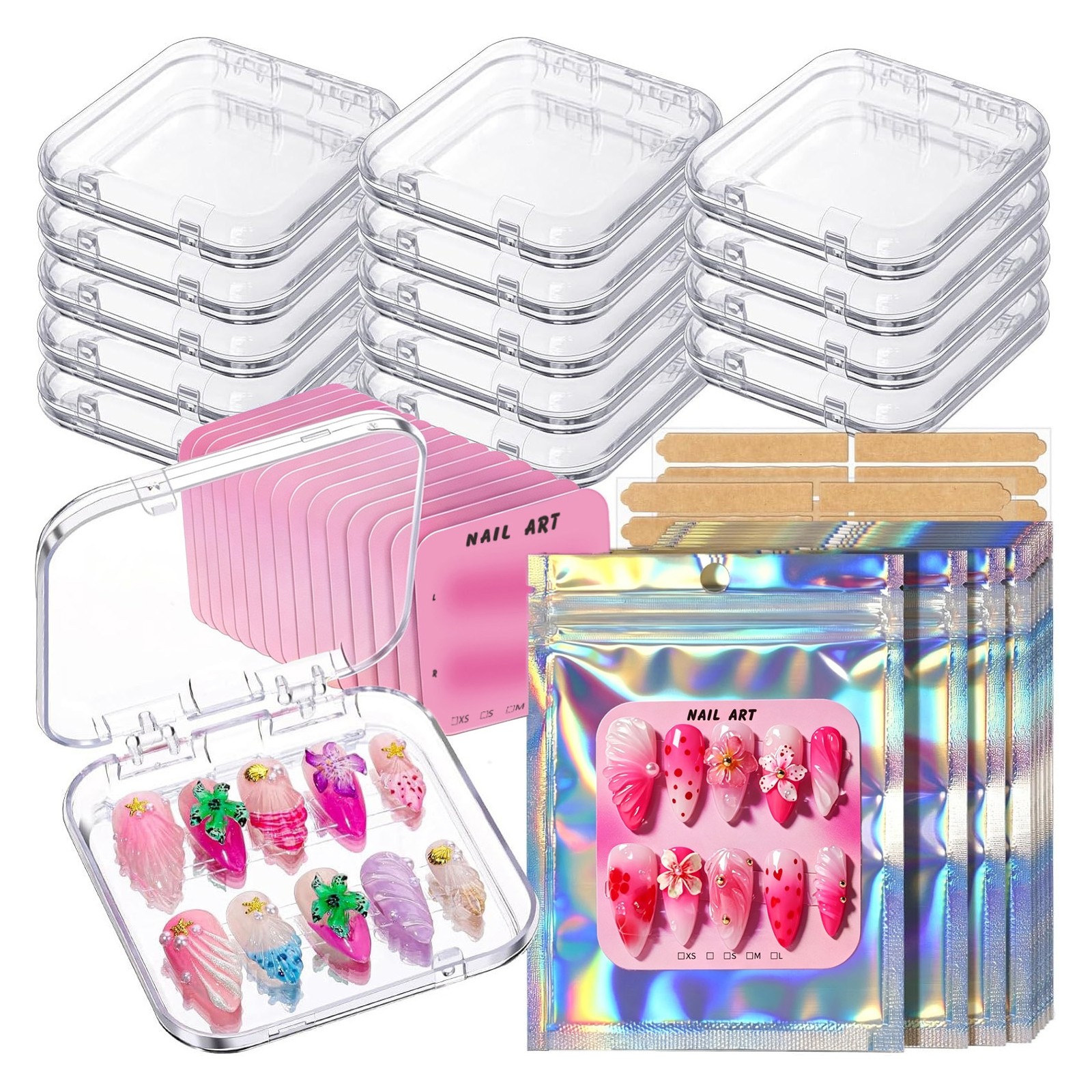 15 Sets Press On Nail Storage Boxes Dust Proof Thick Clear Fake Nail Display NEW