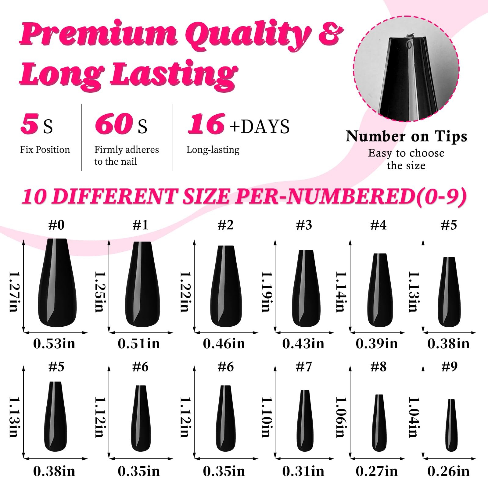 100pc Colored Coffin Press on Nails Long 100 Piece Assortment, Black