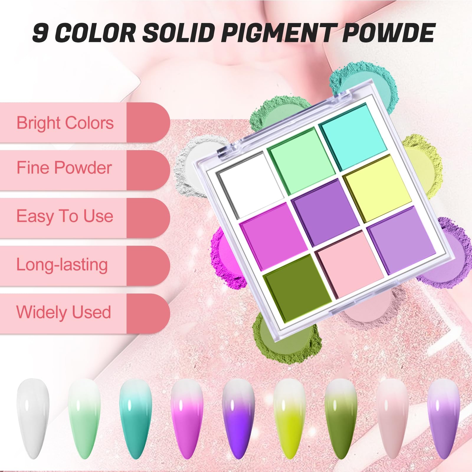 GJNL Nail Pigment Powder Palette 9 Colors Solid