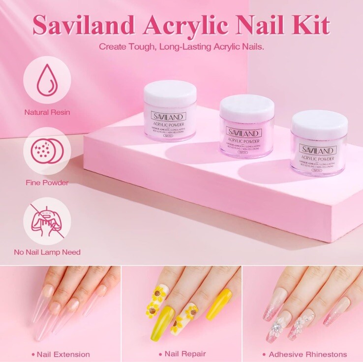 SAVILAND Acrylic Nail Kit Professional 100%Vegan, Cruelty Free. With Tips